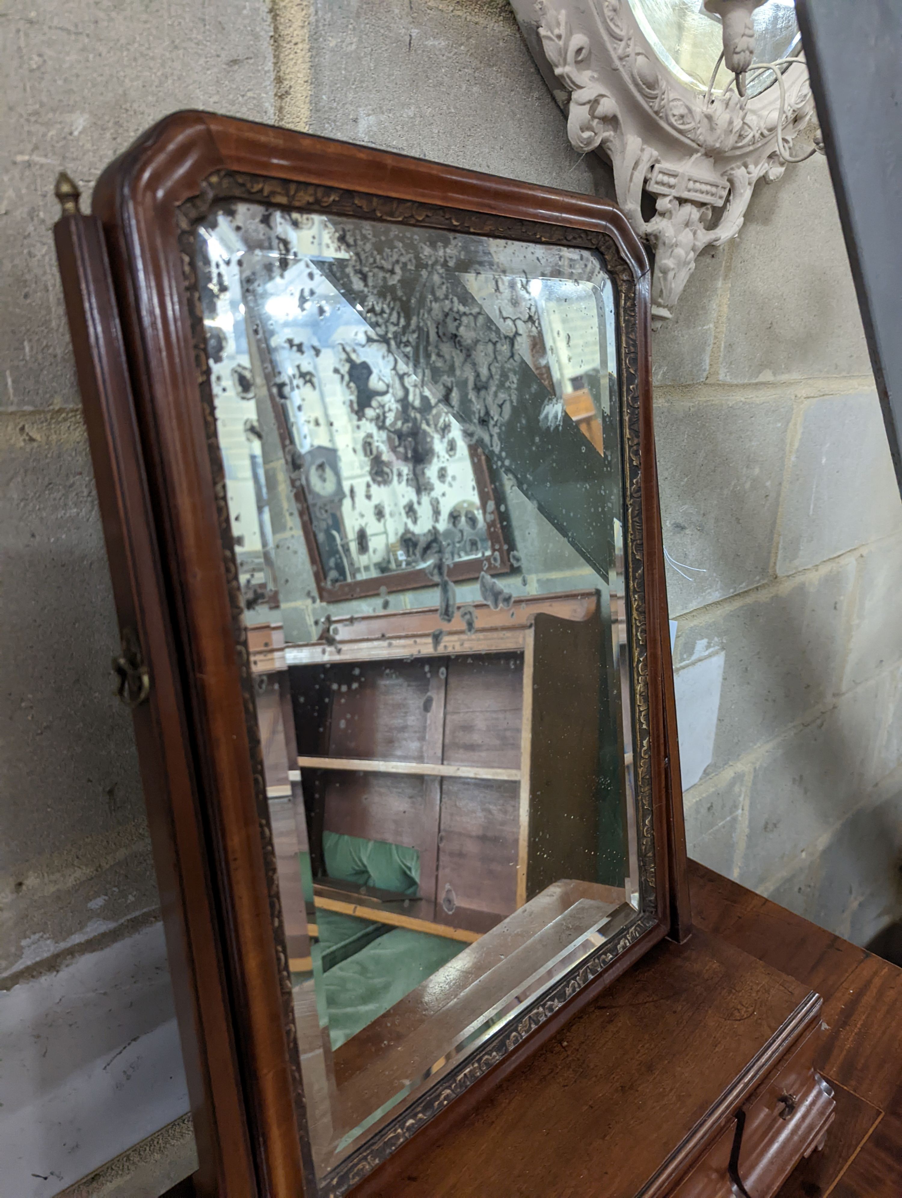 An 18th century mahogany box base toilet mirror, width 43cm, depth 20cm, height 63cm